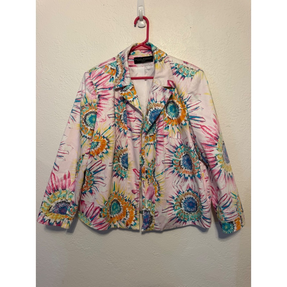 Harve Benard Floral Blazer Pink Multi Color Burst Pattern Jacket Woman